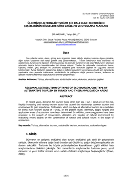 Ülkemizde Alternatif Turizm Bir Dali Olan Ekoturizmi Çeşitlerinin Bölgelere Göre Dağilimi Ve Uygulama Alanlari