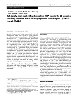 High-Density Single-Nucleotide Polymorphism (SNP) Map in the 96-Kb Region Containing the Entire Human Digeorge Syndrome Critical Region 2 (DGCR2) Gene at 22Q11.2