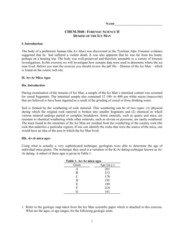 Chem.3040 - Forensic Science Ii Demise of the Ice Man