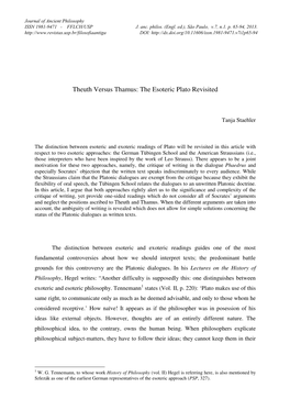 Theuth Versus Thamus: the Esoteric Plato Revisited
