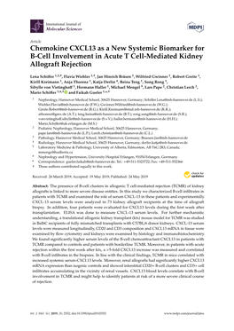 Chemokine CXCL13 As a New Systemic Biomarker for B-Cell Involvement in Acute T Cell-Mediated Kidney Allograft Rejection