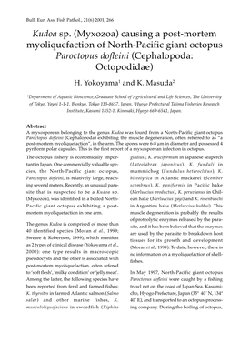 Kudoa Sp. (Myxozoa) Causing a Post-Mortem Myoliquefaction of North-Pacific Giant Octopus Paroctopus Dofleini (Cephalopoda: Octopodidae)