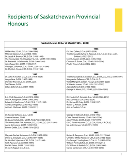 Saskatchewan Order of Merit Recipients