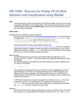 INF 4300 - Exercise for Friday 29.10.2010 Statistics and Classification Using Matlab