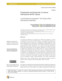 Cooperación Local Binacional: La Cuenca Internacional Del Río Tijuana