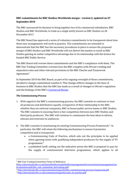 BBC Commitments for BBC Studios-Worldwide Merger - Version 2, Updated on 27 September 2019