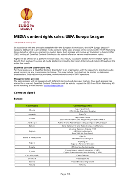 MEDIA Content Rights Sales: UEFA Europa League