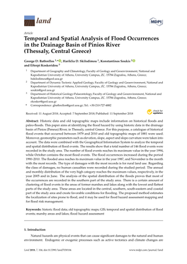Temporal and Spatial Analysis of Flood Occurrences in the Drainage Basin of Pinios River (Thessaly, Central Greece)