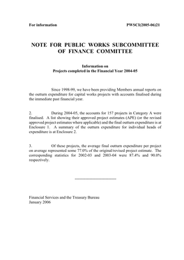 Note for Public Works Subcommittee of Finance Committee