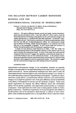 The Relation Between Carbon Monoxide Binding and the Conformational Change of Hemoglobin Charles A