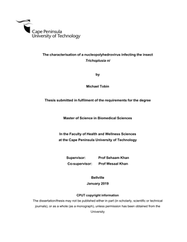 The Characterisation of a Nucleopolyhedrovirus Infecting the Insect Trichoplusia Ni