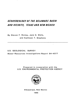 Geohyvrology of the DELAWARE 8ASIH and Vicinity, TEXAS and HEW Atexico