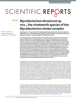 Mycobacterium Ahvazicum Sp. Nov., the Nineteenth Species of The