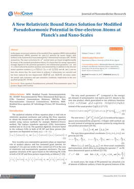 A New Relativistic Bound States Solution for Modified Pseudoharmonic Potential in One-Electron Atoms at Planck’S and Nano-Scales