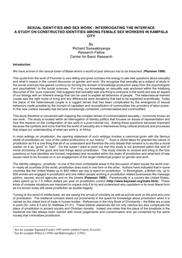 Sexual Identities and Sex Work - Interrogating the Interface a Study on Constructed Identities Among Female Sex Workers in Kampala City