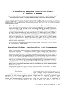 Physiological and Anatomical Characteristics of Leaves of Two Clones of Guarana