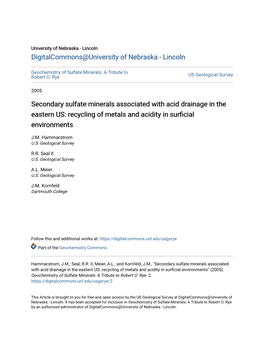 Secondary Sulfate Minerals Associated with Acid Drainage in the Eastern US: Recycling of Metals and Acidity in Surficial Environments