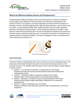 ​Teacher Guide Middle School Lesson: Science Vs. Pseudoscience