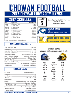2017 Chowan University Hawks 2017 Schedule