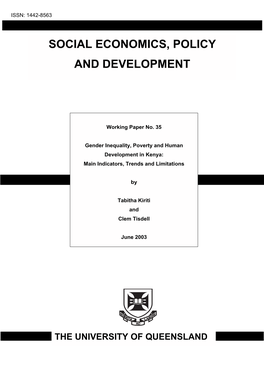 Gender Inequality, Poverty and Human Development in Kenya: Main Indicators, Trends and Limitations*