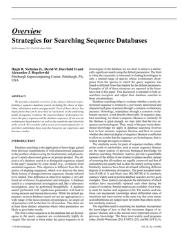 Overview Strategies for Searching Sequence Databases