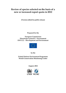 Review of Species Selected on the Basis of a New Or Increased Export Quota in 2012