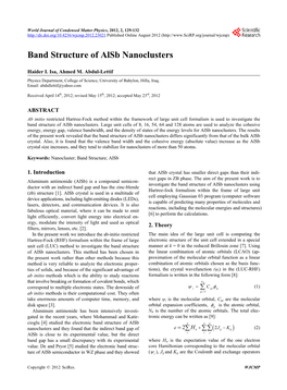 Band Structure of Alsb Nanoclusters