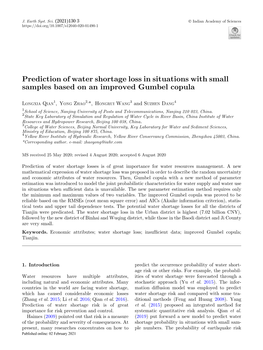 Prediction of Water Shortage Loss in Situations with Small Samples Based on an Improved Gumbel Copula