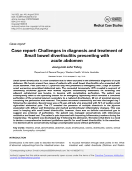 Case Report: Challenges in Diagnosis and Treatment of Small Bowel Diverticulitis Presenting with Acute Abdomen