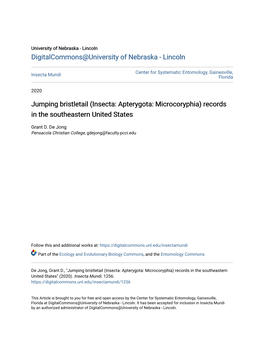 Jumping Bristletail (Insecta: Apterygota: Microcoryphia) Records in the Southeastern United States