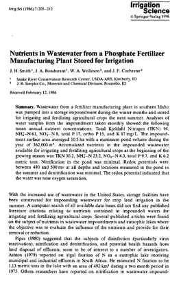 Irrigation Science .3 Springer-Verlag 1986