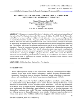 An Examination of Multiculturalism and Racism in Edgar Mittelholzer’S a Morning at the Office