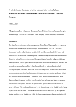 A Late Creatceous (Santonian) Terrestrial Ecosystem in the Western