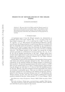 Arxiv:1806.10385V2 [Math.GN] 21 Sep 2018 Htfrmtial Pcshspoet Seuvln Ooeconside One to Equivalent Is Each Property [19]