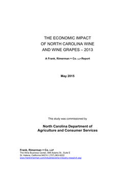 The Economic Impact of North Carolina Wine and Wine Grapes – 2013