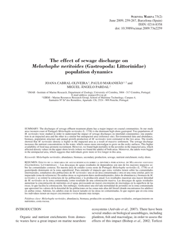 The Effect of Sewage Discharge on Melarhaphe Neritoides (Gastropoda: Littorinidae) Population Dynamics