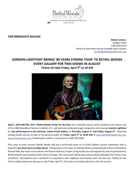 Gordon Lightfoot Brings '80 Years Strong Tour'