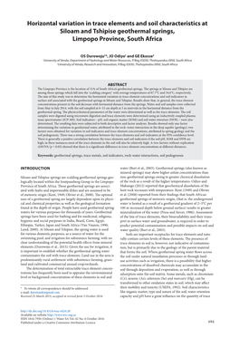 Horizontal Variation in Trace Elements and Soil Characteristics at Siloam and Tshipise Geothermal Springs, Limpopo Province, South Africa