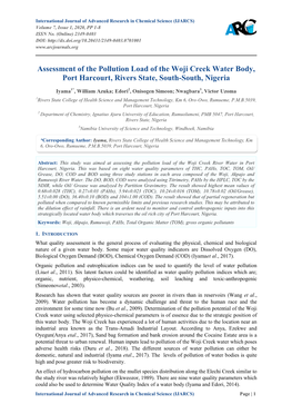 Assessment of the Pollution Load of the Woji Creek Water Body, Port Harcourt, Rivers State, South-South, Nigeria