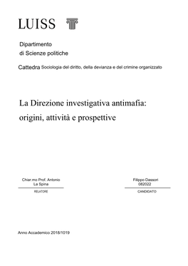 La Direzione Investigativa Antimafia: Origini, Attività E Prospettive