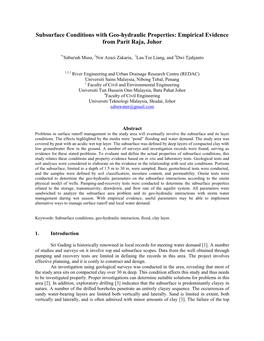 Subsurface Conditions with Geo-Hydraulic Properties: Empirical Evidence from Parit Raja, Johor