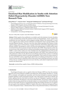 Emotional Bias Modification in Youths with Attention Deficit Hyperactivity Disorder (ADHD): New Research Vista