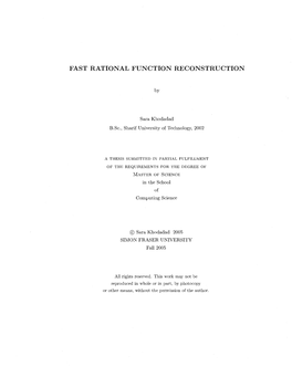 Fast Rational Function Reconstruction