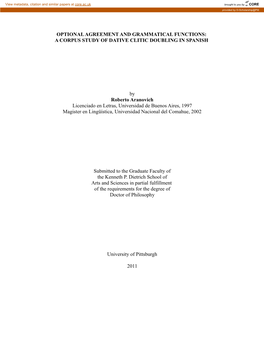 A CORPUS STUDY of DATIVE CLITIC DOUBLING in SPANISH By