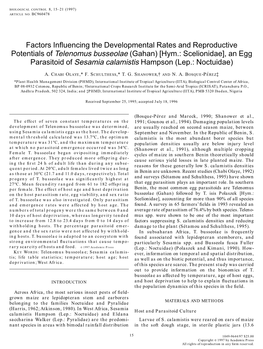 Gahan) [Hym.: Scelionidae], an Egg Parasitoid of Sesamia Calamistis Hampson (Lep.: Noctuidae