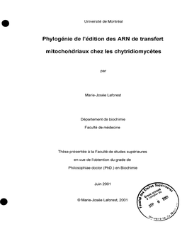 Phylogénie De L'édition Des ARN De Transfert Mitochondriaux Chez Les