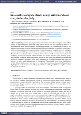 Sustainable Complete Streets Design Criteria and Case Study in Naples, Italy