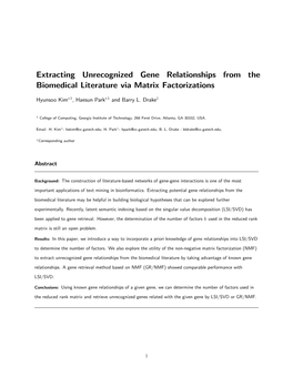 Extracting Unrecognized Gene Relationships from the Biomedical Literature Via Matrix Factorizations