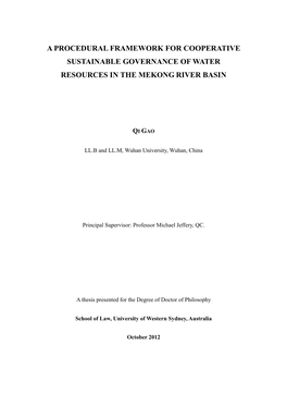 A Procedural Framework for Cooperative Sustainable Governance of Water Resources in the Mekong River Basin