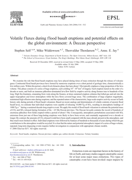 Volatile F Luxes During F Lood Basalt Eruptions and Potential Effects on the Global Environment: a Deccan Perspective